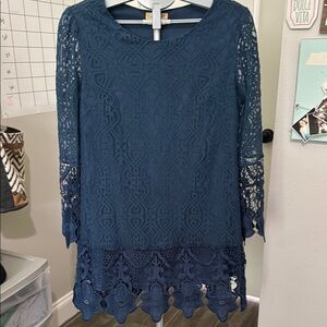Altar'd State Bonnie Blue Lace Long Sleeve Dress
